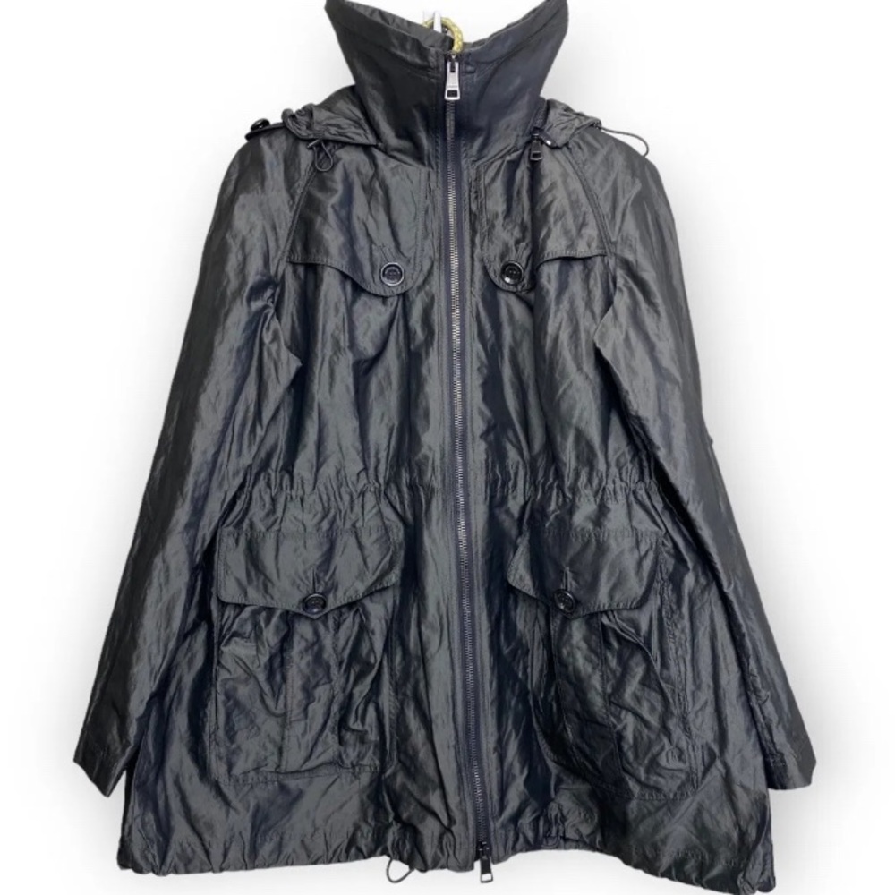 SALE! BURBERRY Taffeta Metallic Raincoat/Jacket with Hood, EUC, 8/M
